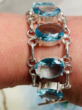Sterling & Blue Topaz Oval Link Bracelet - Women Jewelry